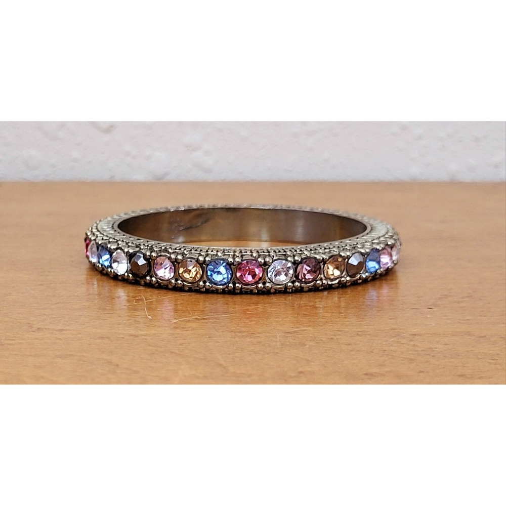Bangle Brass Bracelet Multicolor Glass Pave‎ Gemstones Rhinestones Marked Signed